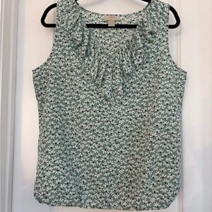 LOFT Petite LP Green Floral Ruffle Sleeveless Blouse Women Polyester